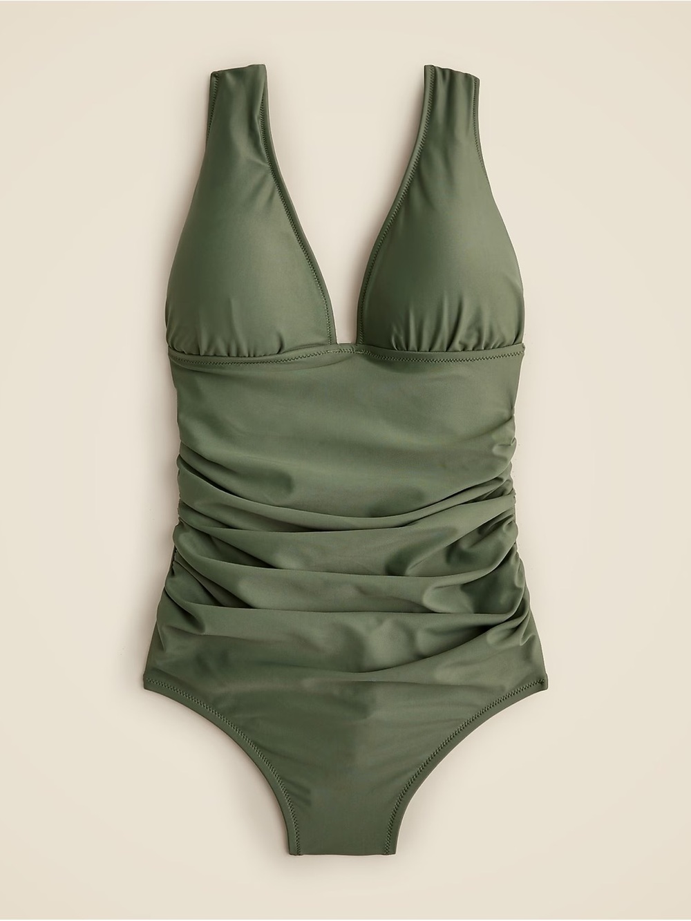 J. Crew Olive Green Ruched V-Neck One-Piece Swimsuit